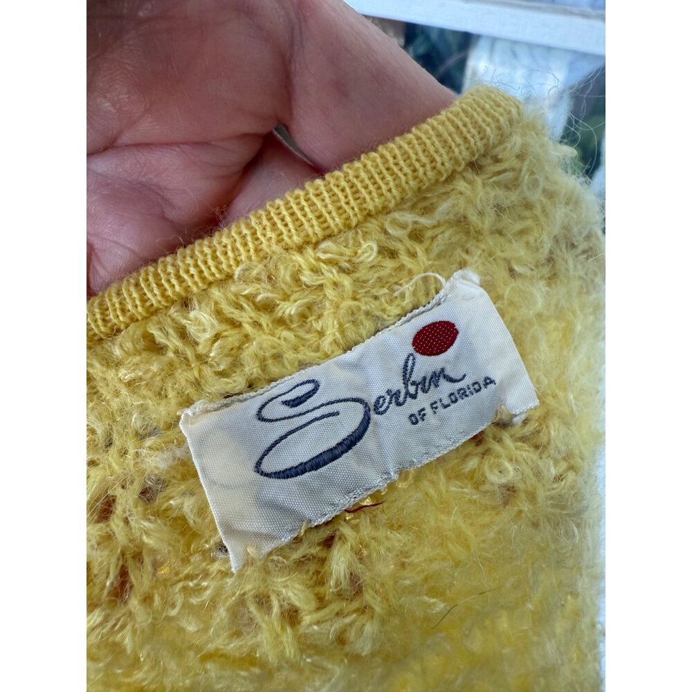 Vintage 50's Serbin Yellow Wool Womens Cardigan Sweater Yellow Siz M - Picture 4 of 14